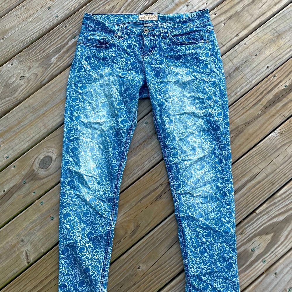Breaker Jeans Paisley Blue Scroll Print Pants Size 5/6 Skinny Boho Hippie